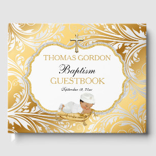 Ethnic Baby Boy Baptism Gold Cross Guest Book