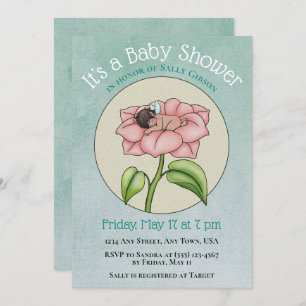 Ethnic Baby Fairy in Flower Baby Shower Invitation