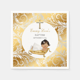 Ethnic Baby Girl Christening Baptism Gold Silver Napkin
