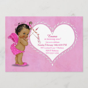 Ethnic Baby Girl Cupid Angel Wings Halo Hot Pink Invitation