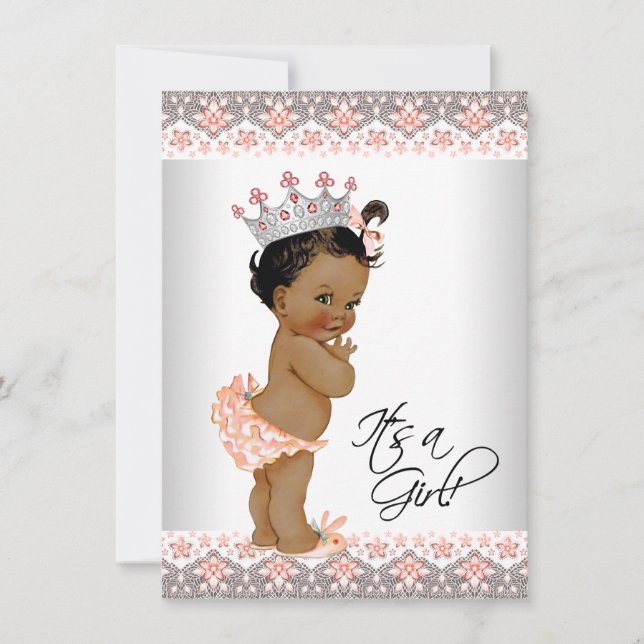 Ethnic Baby Girl Peach and Grey Baby Shower Invitation (Front)