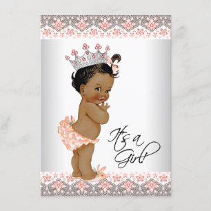 Ethnic Baby Girl Peach and Grey Baby Shower Invitation