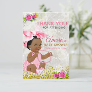 Ethnic Baby Girl Pink & Gold Elegant Photo Thank You Card