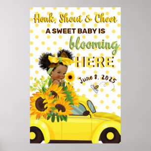 Ethnic Baby Girl   Yellow Sunflower Baby Shower Poster