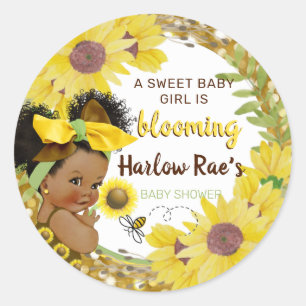 Ethnic Baby Girl   Yellow Sunflower Gold Glitter Classic Round Sticker
