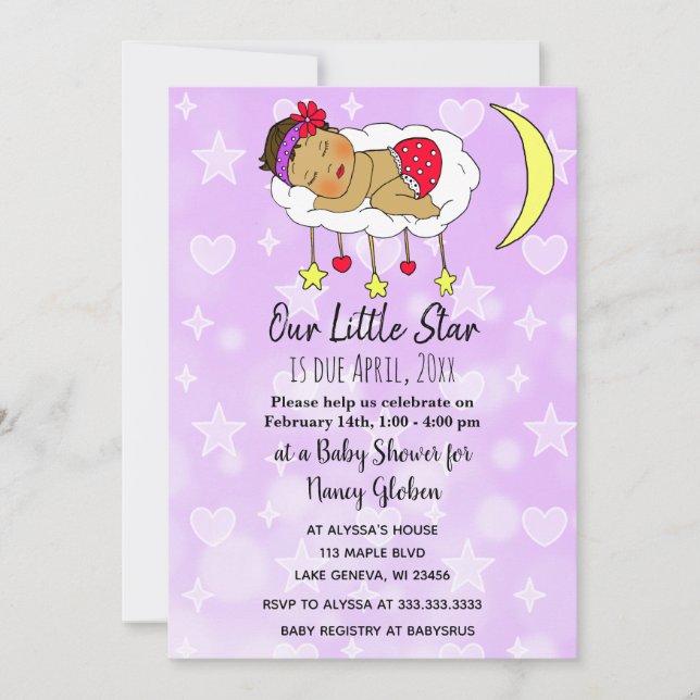 Ethnic Baby on Cloud and Moon Girl's Baby Shower Invitation (Front)