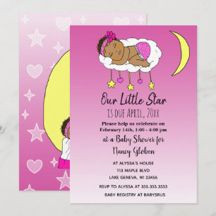 Ethnic Baby on Cloud and Moon Girl's Baby Shower Invitation