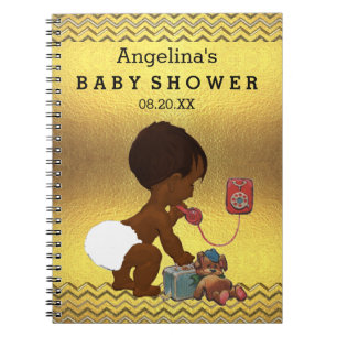 Ethnic Baby on Phone Gold Chevrons Guest Book