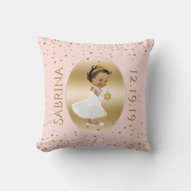 Ethnic Baby Princess Ballerina Nursery Pink Gold Cushion (Front)