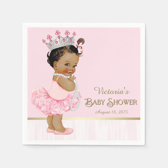 Ethnic Ballerina Princess Pink Gold Baby Shower Napkin (Front)