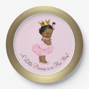 Ethnic Ballerina Princess Pink Gold Baby Shower Paper Plate