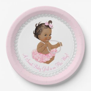 Ethnic Ballerina Tutu Pearl Baby Shower Paper Plate