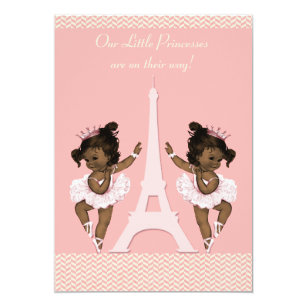 Ethnic Ballerina Twins Eiffel Tower Baby Shower Invitation