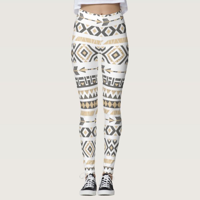 Ethnic Beige Seamless: Vintage Pattern Leggings (Front)