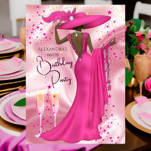 Ethnic Birthday Party Hot Pink Champagne Dress Invitation