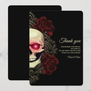 Ethnic Black floral dark gothic skull Halloween Thank You Card