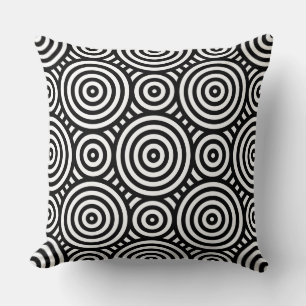 Ethnic Black Nested Circle Pattern White Cushion