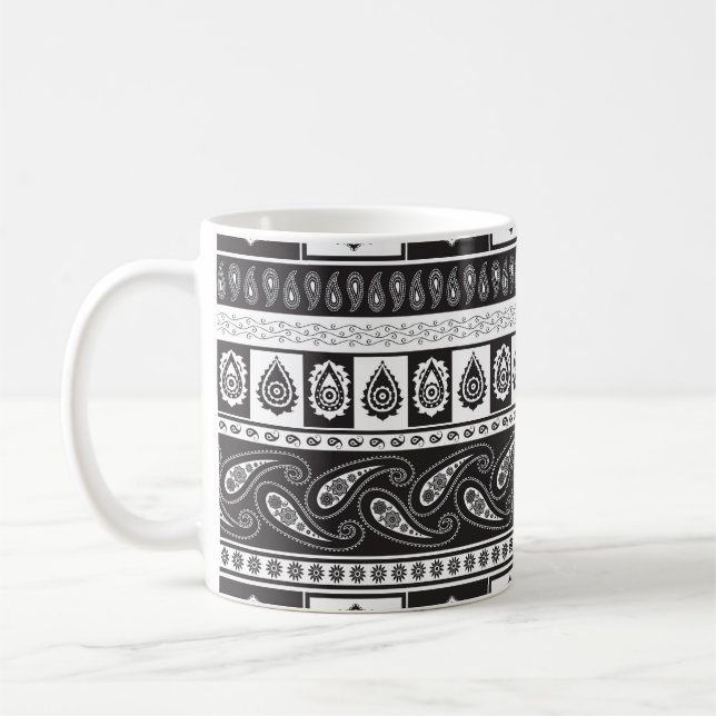 Ethnic Black White: Timeless Pattern Coffee Mug (Left)
