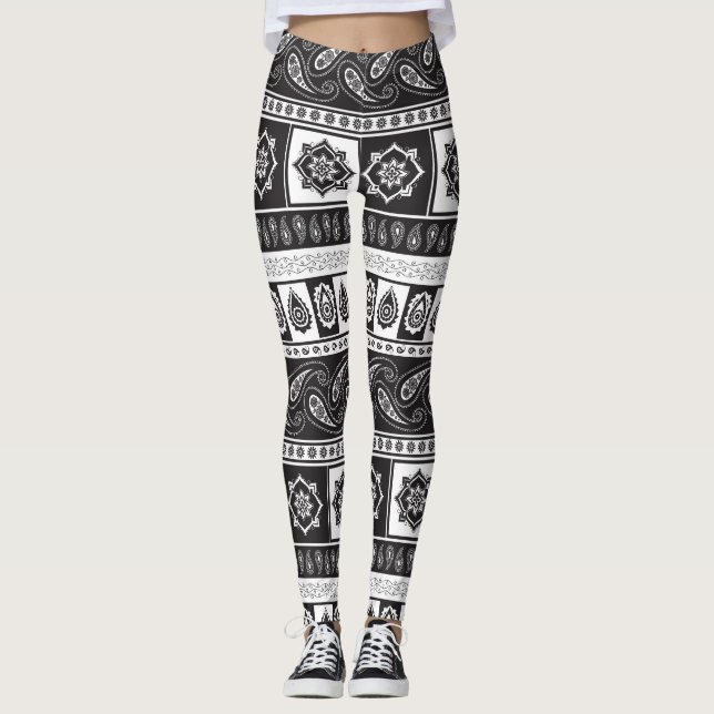 Ethnic Black White: Timeless Pattern Leggings (Front)