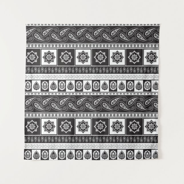 Ethnic Black White: Timeless Pattern Tapestry (Front)