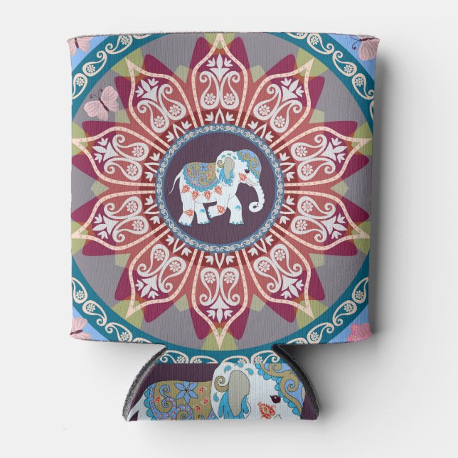 Ethnic blanket, mandala, paisley border. can cooler (Front)