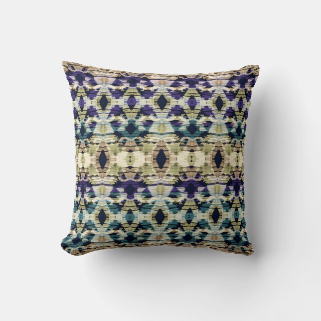 Ethnic blue, beige ikat  cushion (Front)