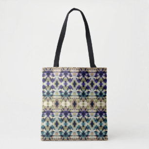 Ethnic blue, beige ikat tote bag