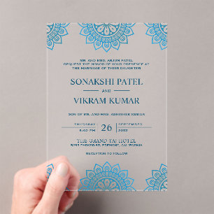 Ethnic Blue Mandala Indian Wedding Acrylic Invitations
