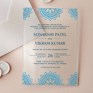 Ethnic Blue Mandala Indian Wedding Acrylic Invitations