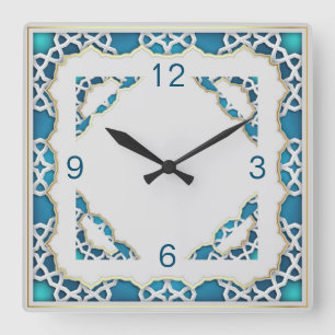 Ethnic blue square wall clock
