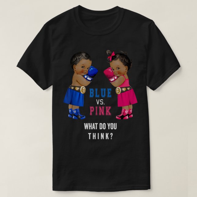 Ethnic Blue vs Pink Boxing Babies Gender Reveal T- T-Shirt (Design Front)