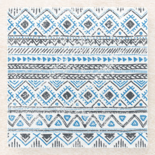 Ethnic blue, white seamless background. glass coaster