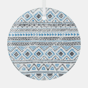 Ethnic blue, white seamless background. glass tree decoration