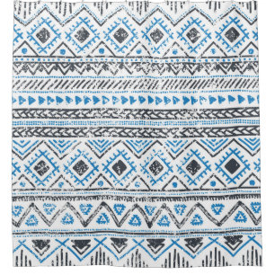 Ethnic blue, white seamless background. shower curtain