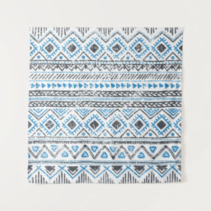 Ethnic blue, white seamless background. tapestry