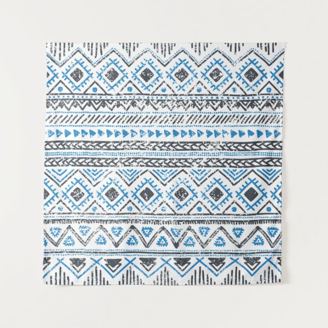 Ethnic blue, white seamless background. tapestry (Front)