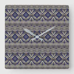 ethnic bohemian golden pattern square wall clock