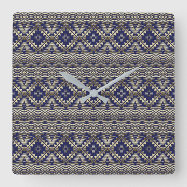ethnic bohemian golden pattern square wall clock (Front)