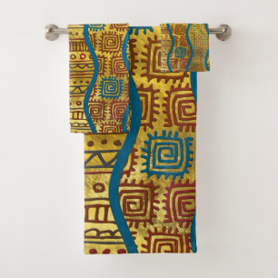 Ethnic Boho African Style pattern on Gold Bath Towel Set