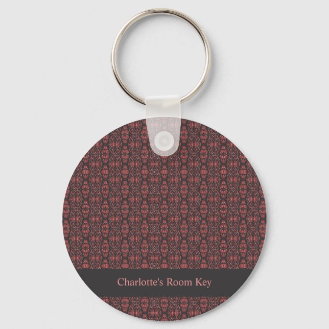Ethnic Boho Antique Pattern Brown Pink Red Key Ring (Front)