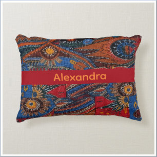 Ethnic Boho Colorful Pattern Red Blue & Gold Decorative Cushion