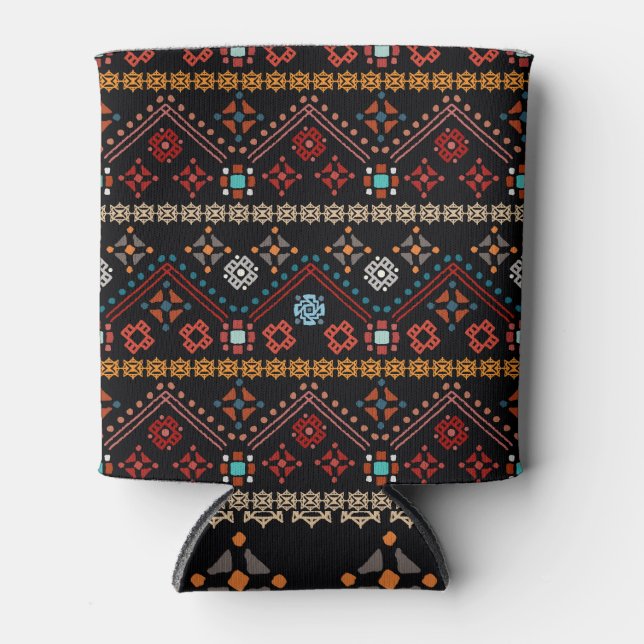 Ethnic Boho: Colourful Tribal Seamless. Can Cooler (Front)