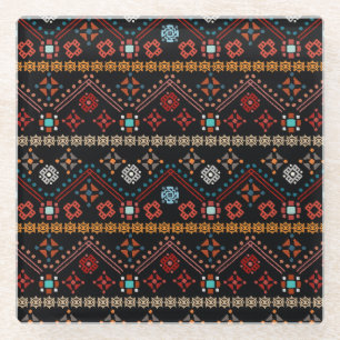 Ethnic Boho: Colourful Tribal Seamless. Glass Coaster