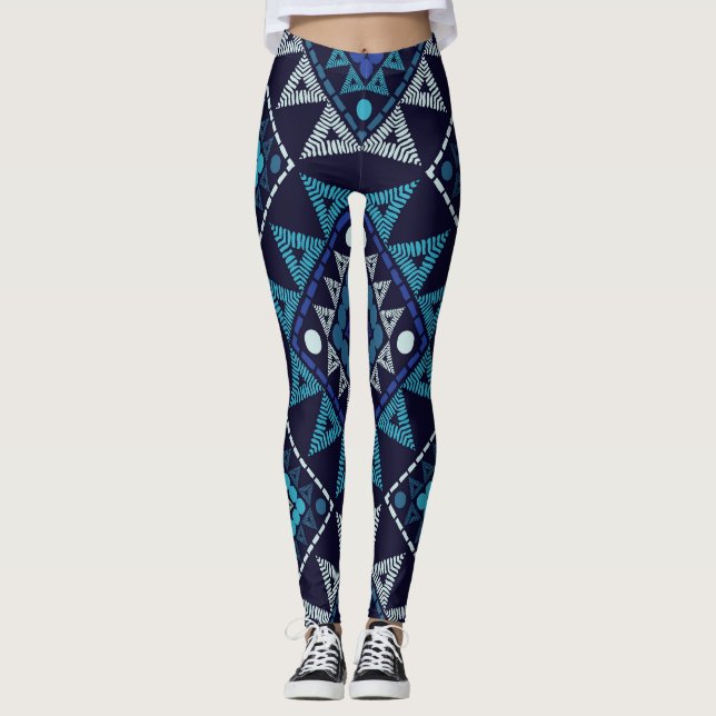 Ethnic Boho Embroidery Seamless Pattern Leggings (Front)