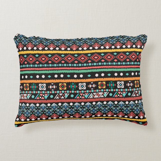 Ethnic Boho: Geometric Pixel Print Decorative Cushion (Front)