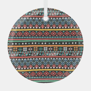 Ethnic Boho: Geometric Pixel Print Glass Tree Decoration