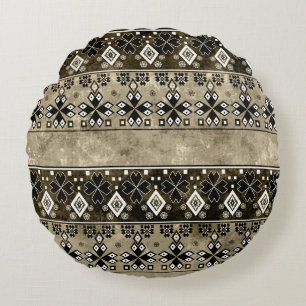 Ethnic Boho Grunge: Colourful Pattern Round Cushion