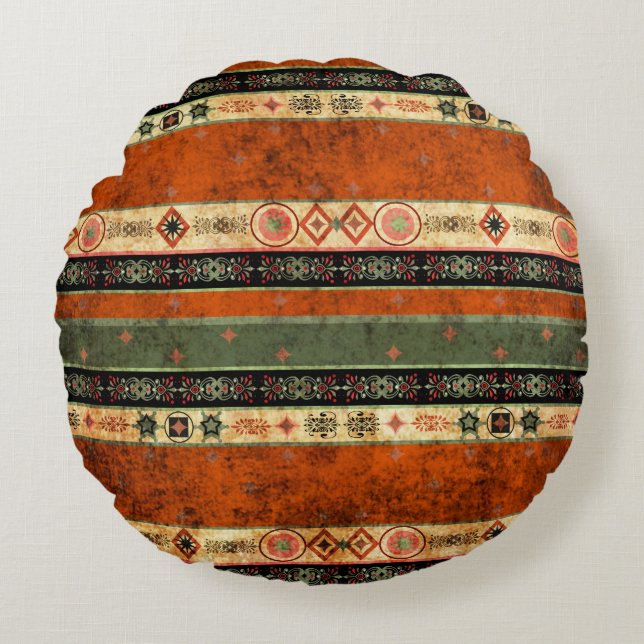 Ethnic Boho Grunge, Colourful Pattern. Round Cushion (Front)