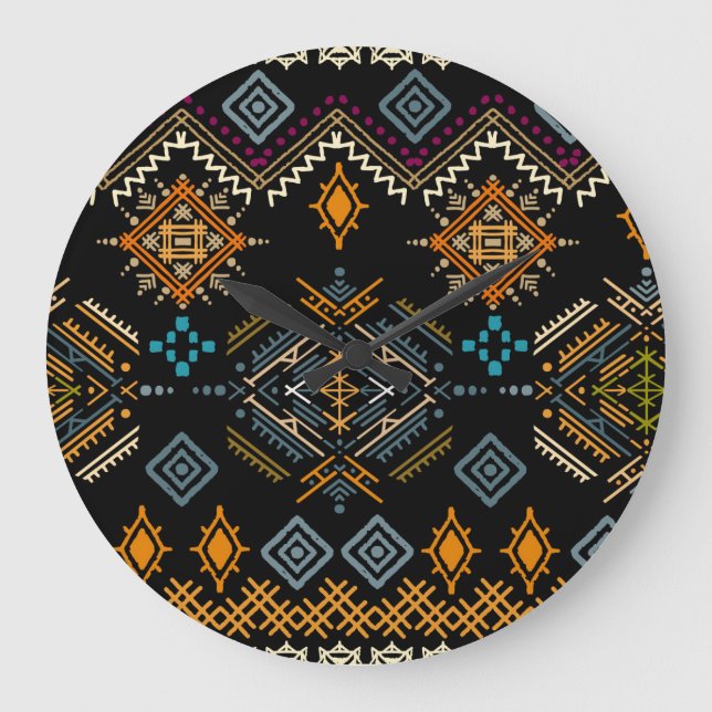 Ethnic Boho Ornament Seamless Pattern Large Clock (Front)