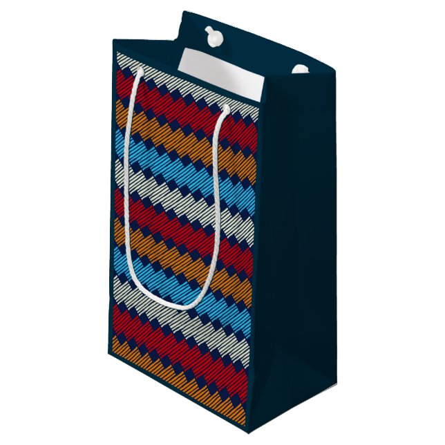 Ethnic Boho Pattern Lace Embroidery on Fabric     Small Gift Bag (Front Angled)